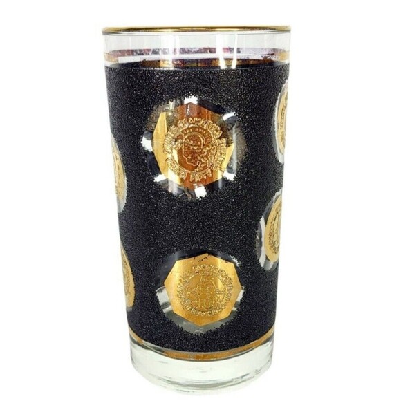 Vintage Libbey 60s MCM Black Gold Old World Coin Highball Tumbler Barware Glass - Picture 5 of 11